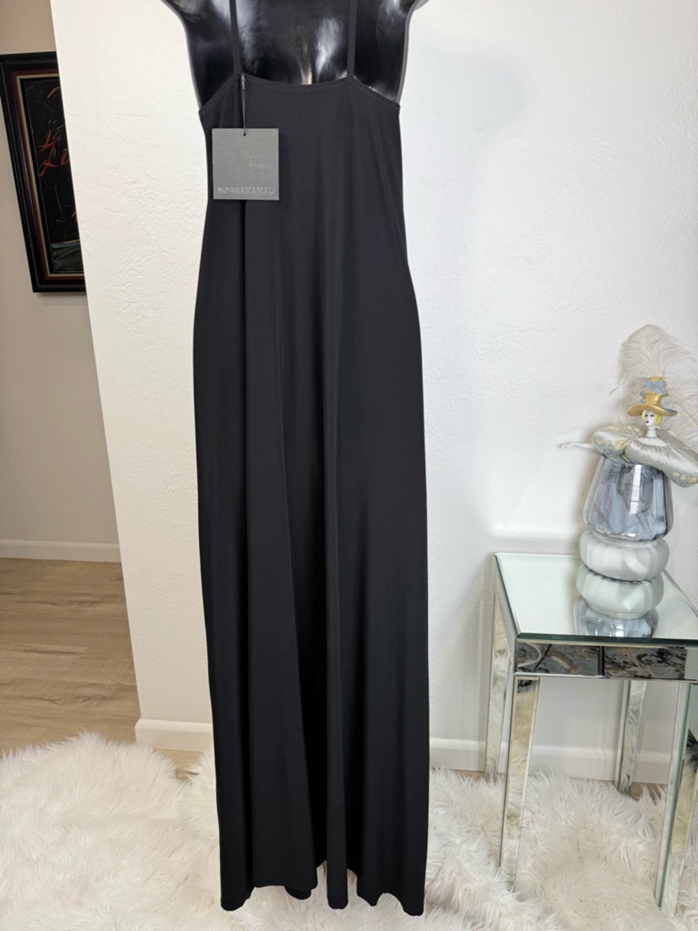 NWT Norma Kamali Black Cami Maxi Dress Raw Hem L Customizable Length Minimalist - Picture 9 of 14